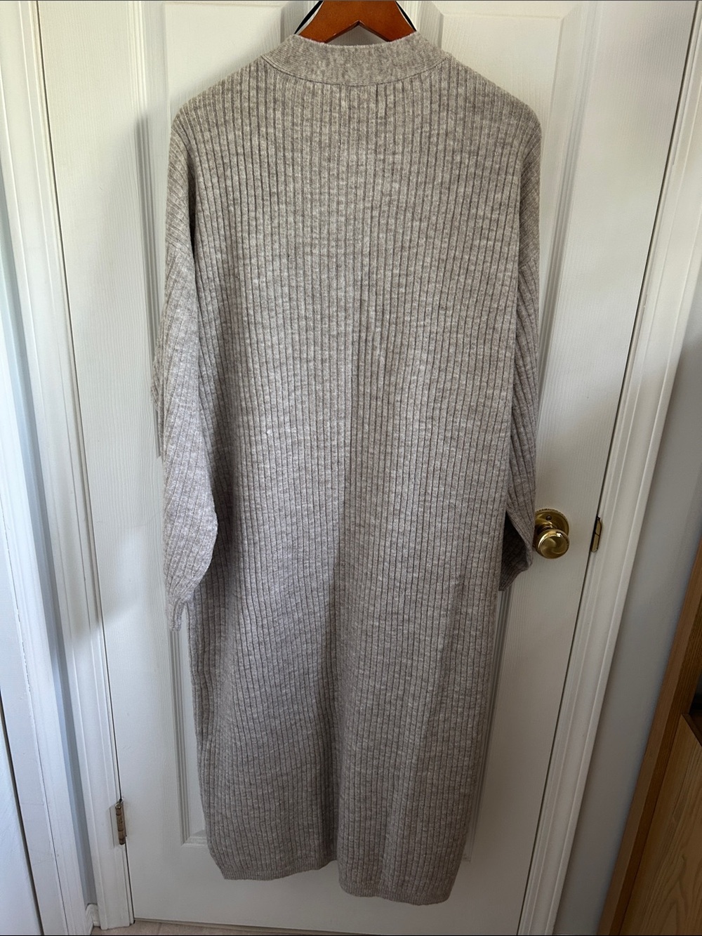 H&M Long Ribbed Open-Front Cardigan - Light Beige - Picture 3 of 5